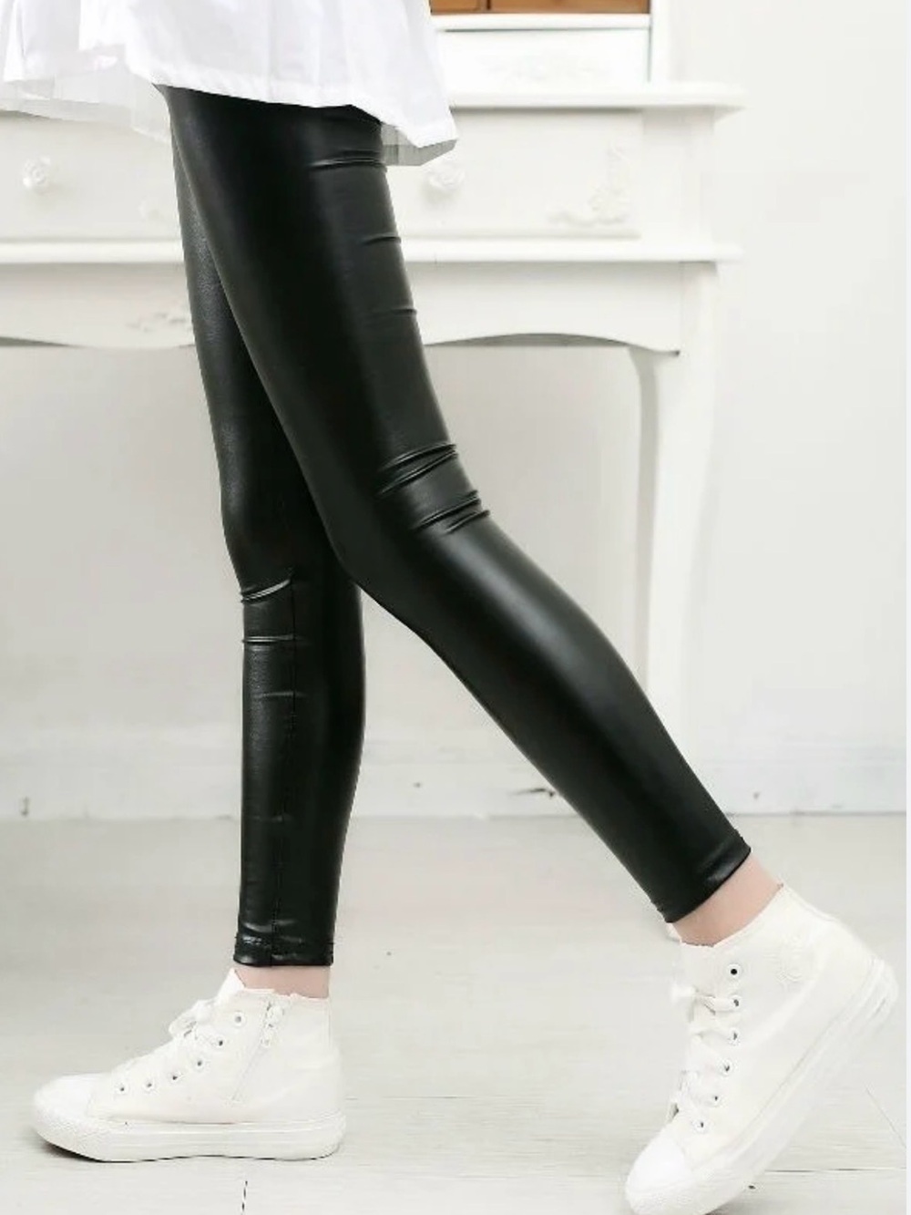 Cynthia Rowley Girls Black Faux Leather Leggings Size 7/8
